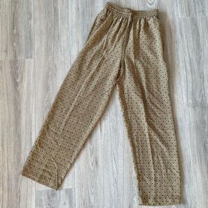 Vintage 100% Silk Gold & Black Pull-On Pants Bohemian Mob Wife Coastal Indie 80s